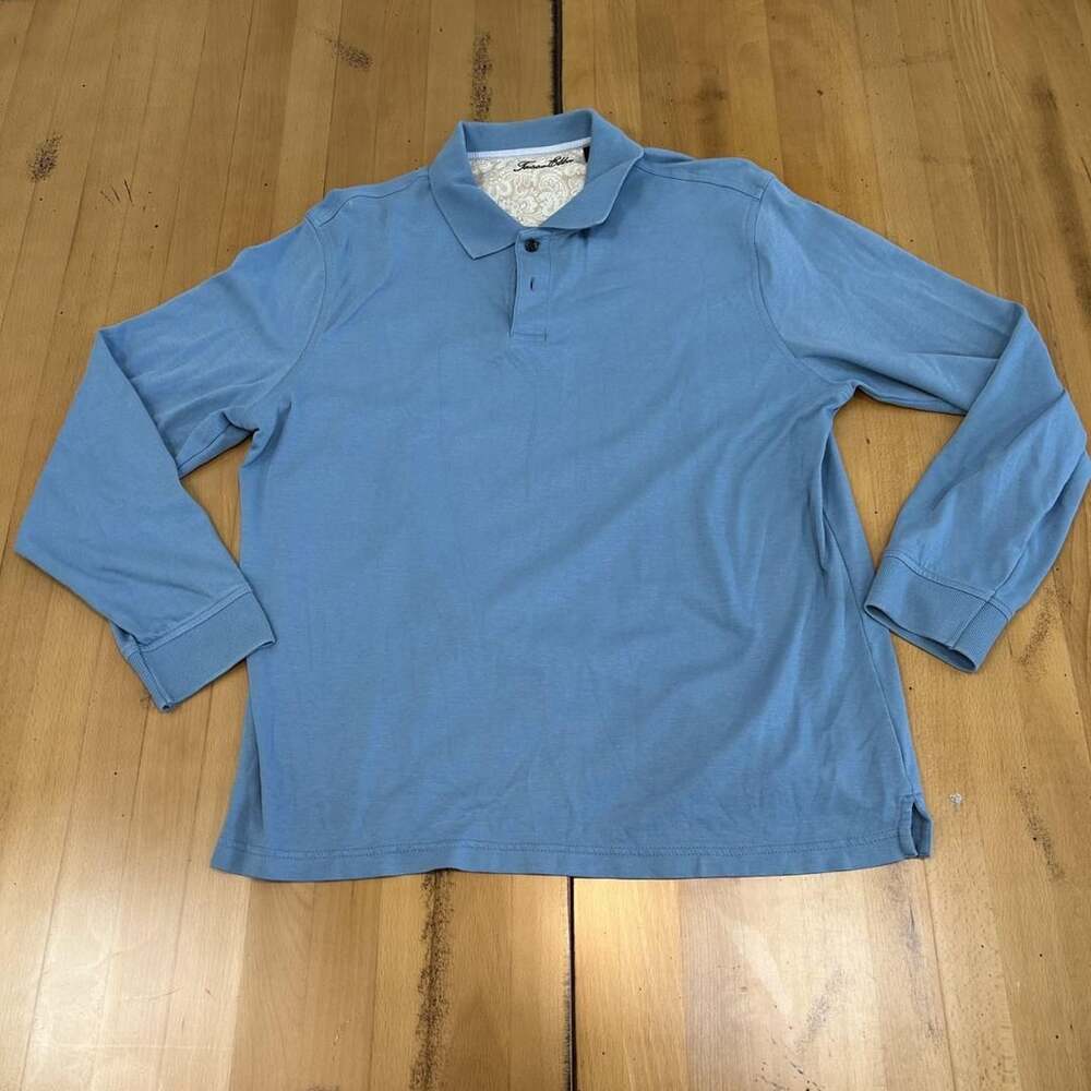 Tasso Elba Long Sleeve Polo Size L Blue Cotton